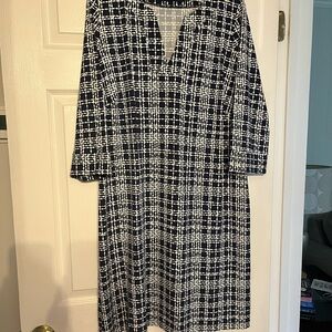 Katherine Way Navy and White Checkered Long Sleeve Dress